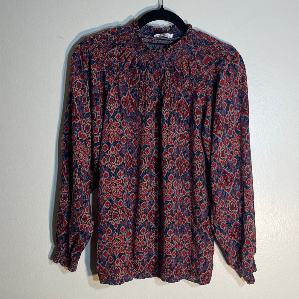 beachlunchlounge Red and Blue Geometric Blouse